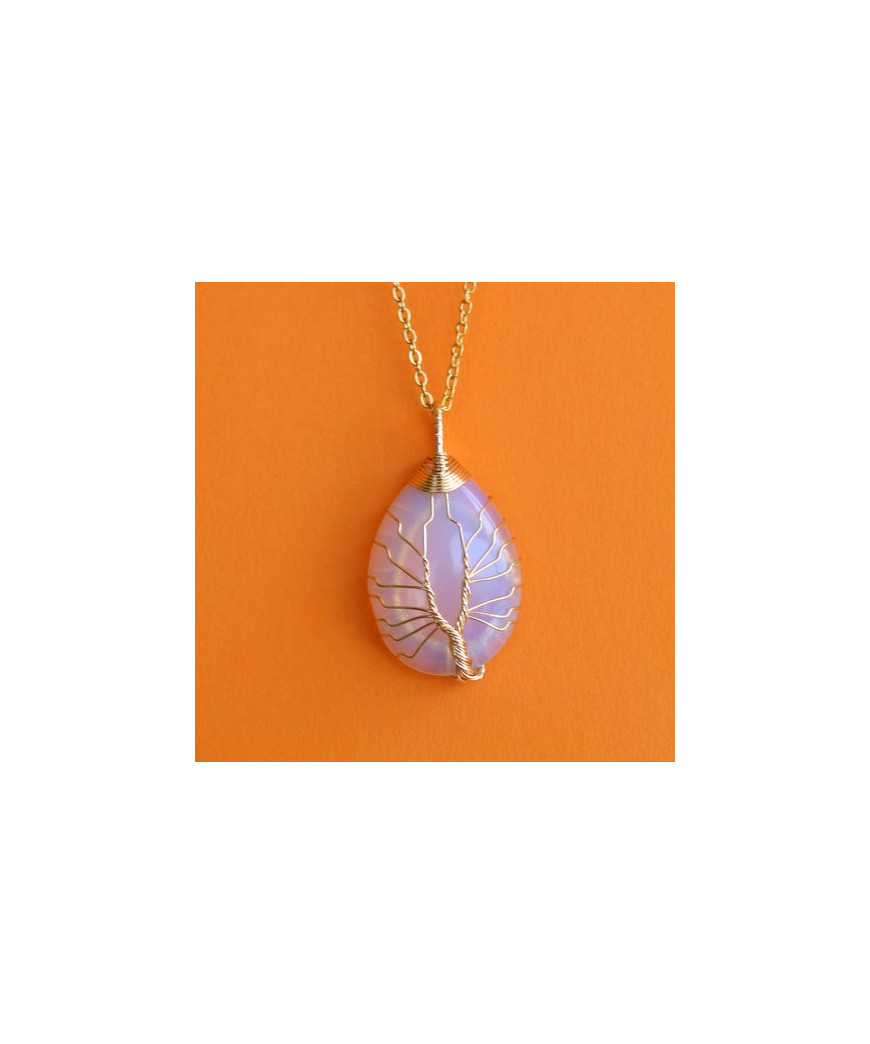 Pendentif Arbre de Vie blanc en Opale