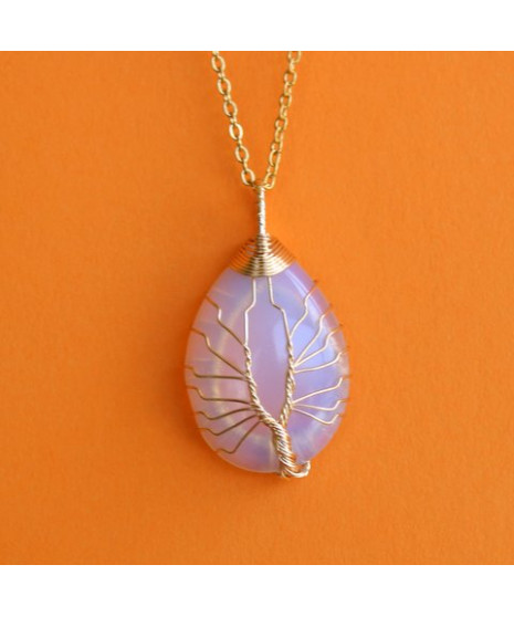 Pendentif Arbre de Vie blanc en Opale
