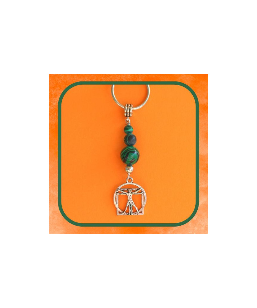 Porte-clefs Homme de Vitruve en Malachite