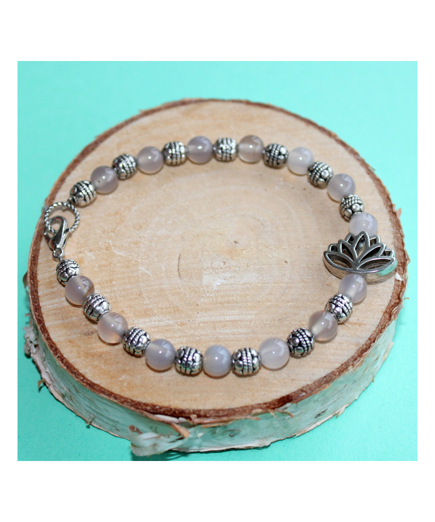 Bracelet Lotus en Agate grise