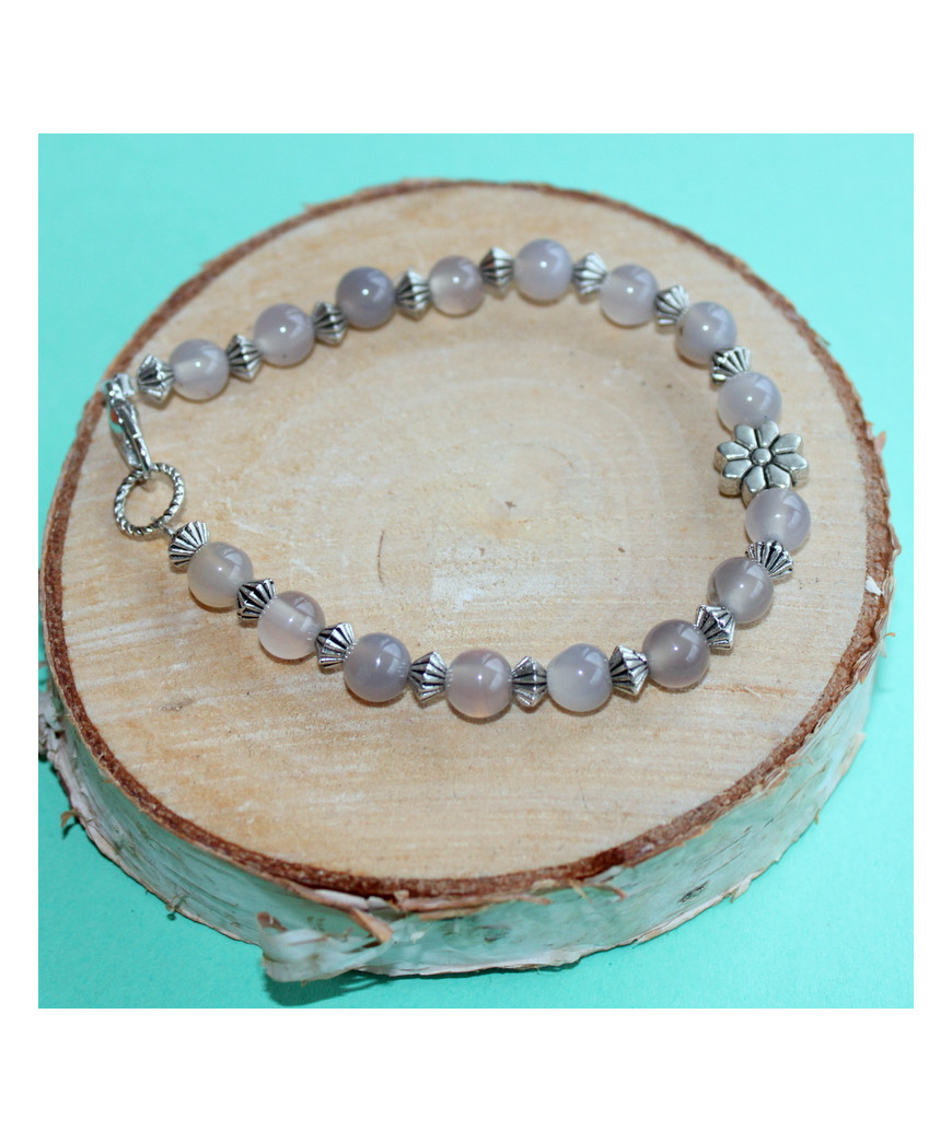 Bracelet Fleur en Agate grise