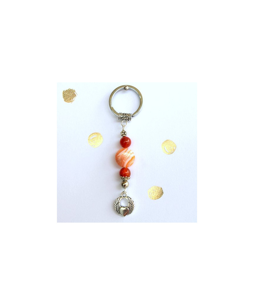 Porte-clefs Cœur en Agate orange