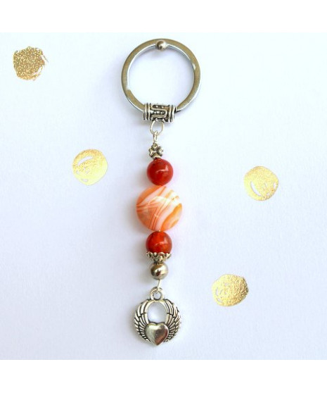 Porte-clefs Cœur en Agate orange