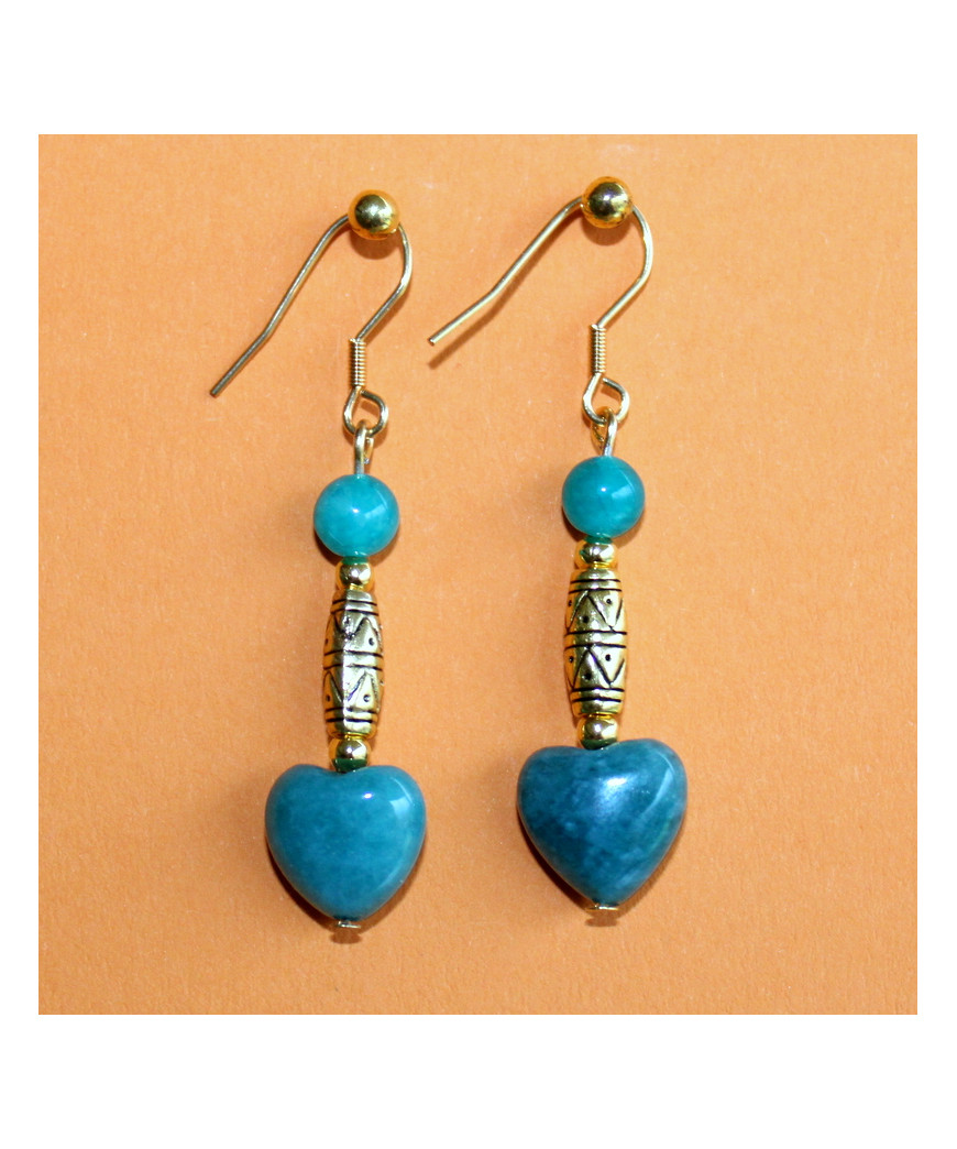 Boucles d'oreilles Cœurs en Amazonite