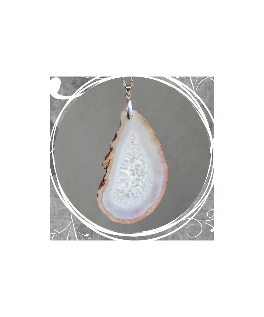 Pendentif Géode d'Agate blanche