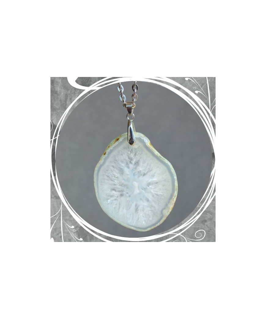 Pendentif Géode d'Agate blanche