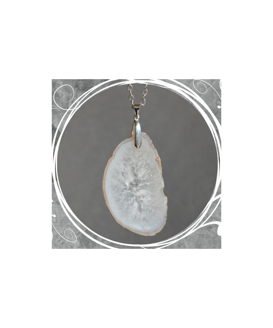 Pendentif Géode d'Agate blanche