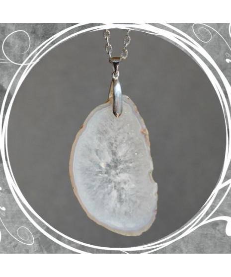 Pendentif Géode d'Agate blanche