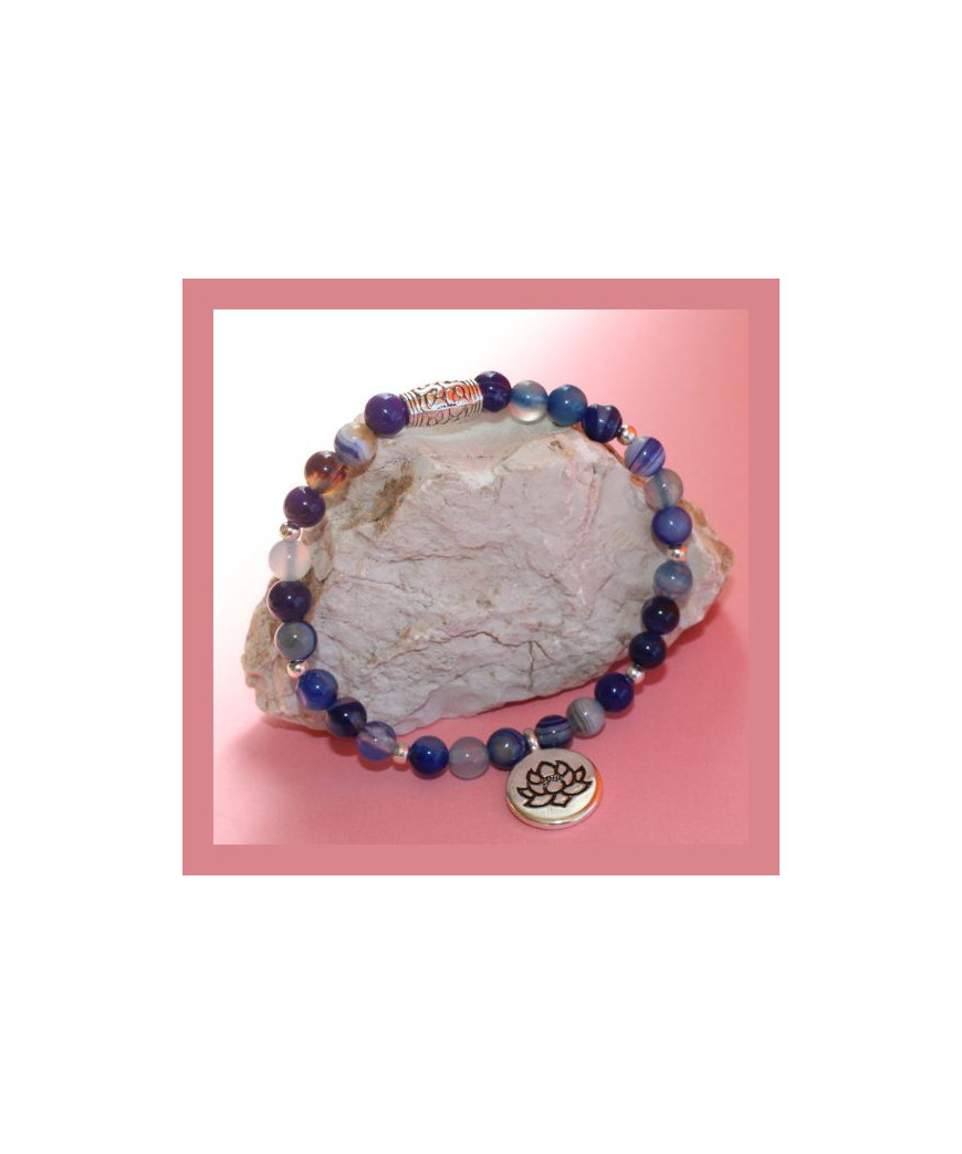 Bracelet Lotus en Agate bleue