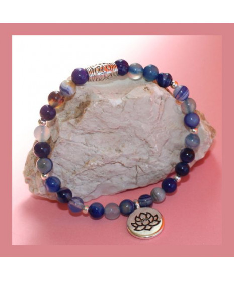 Bracelet Lotus en Agate bleue