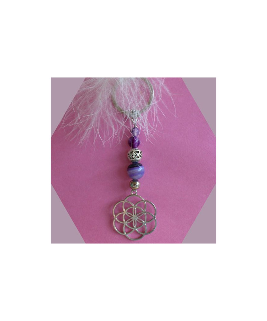 Porte-clefs Fleur de vie en Agate violette