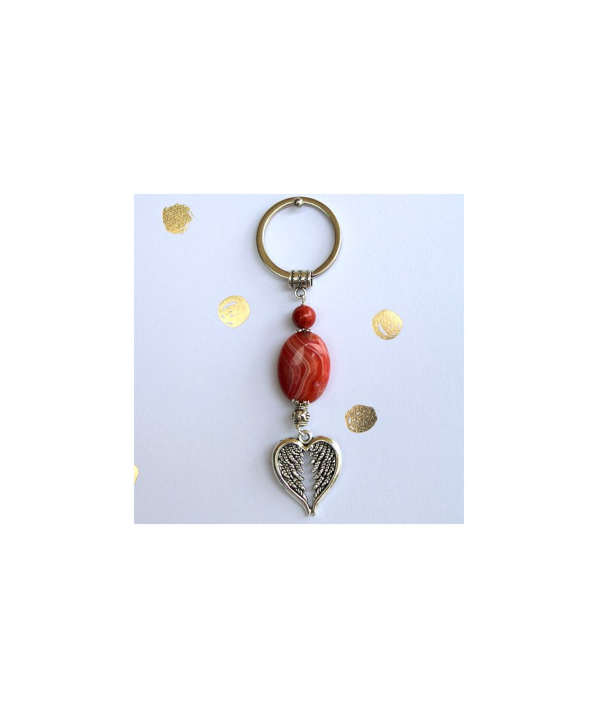 Porte-clefs Cœur en Agate rose-rouge
