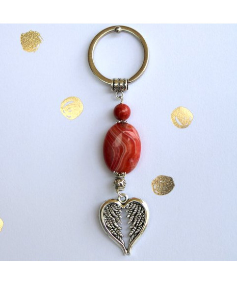 Porte-clefs Cœur en Agate rose-rouge
