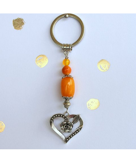 Porte-clefs Cœur en Agate jaune