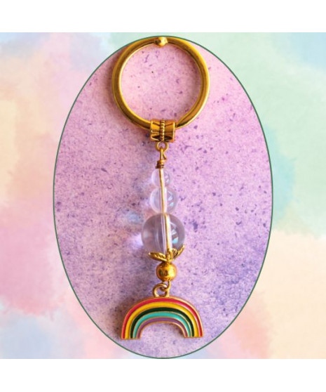 Porte-clefs Arc en ciel doré en Cristal de roche