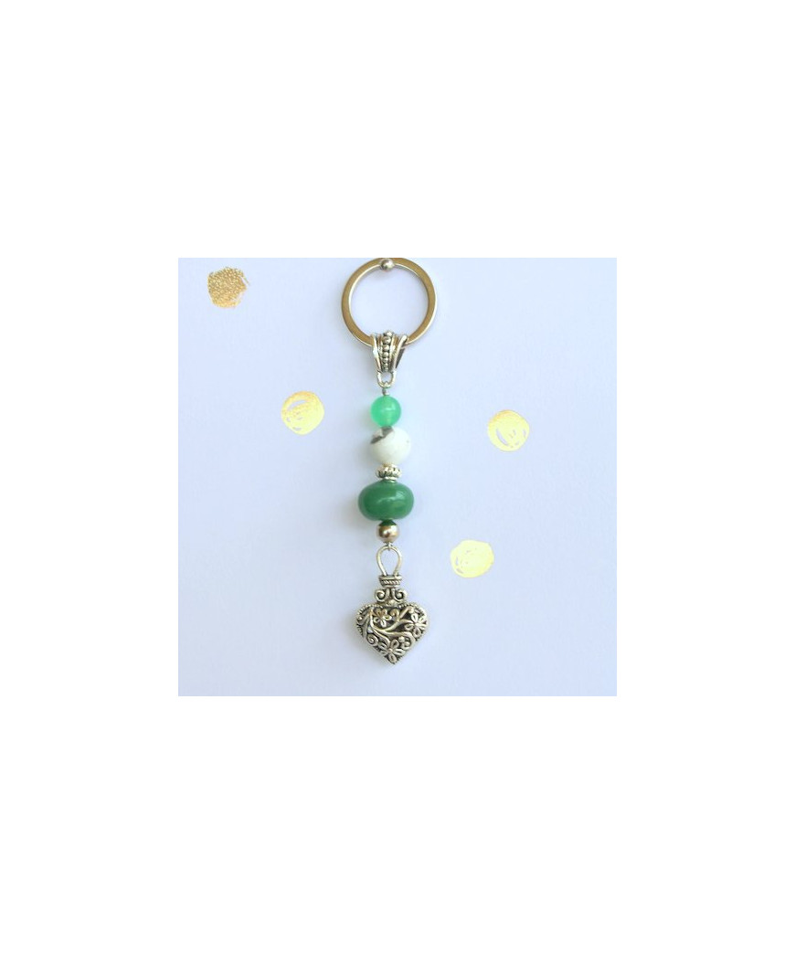 Porte-clefs Cœur en Aventurine et Howlite