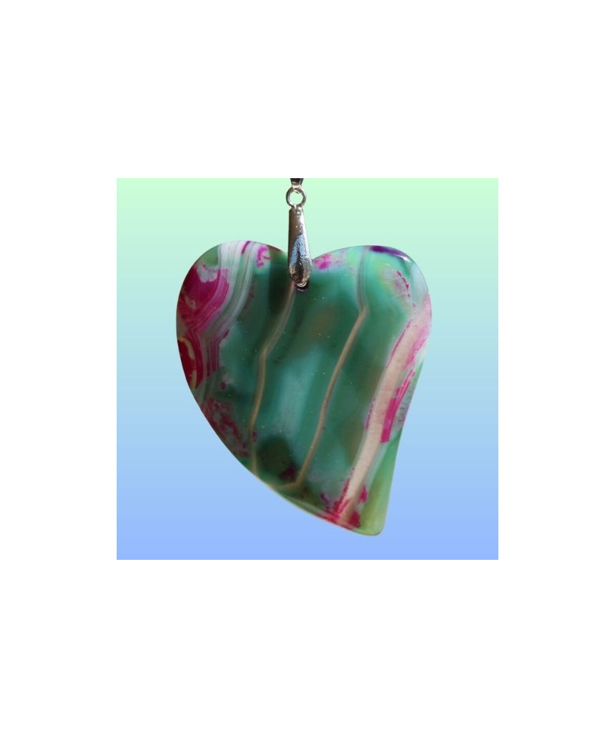 Pendentif Cœur Agate feu vert  et rose
