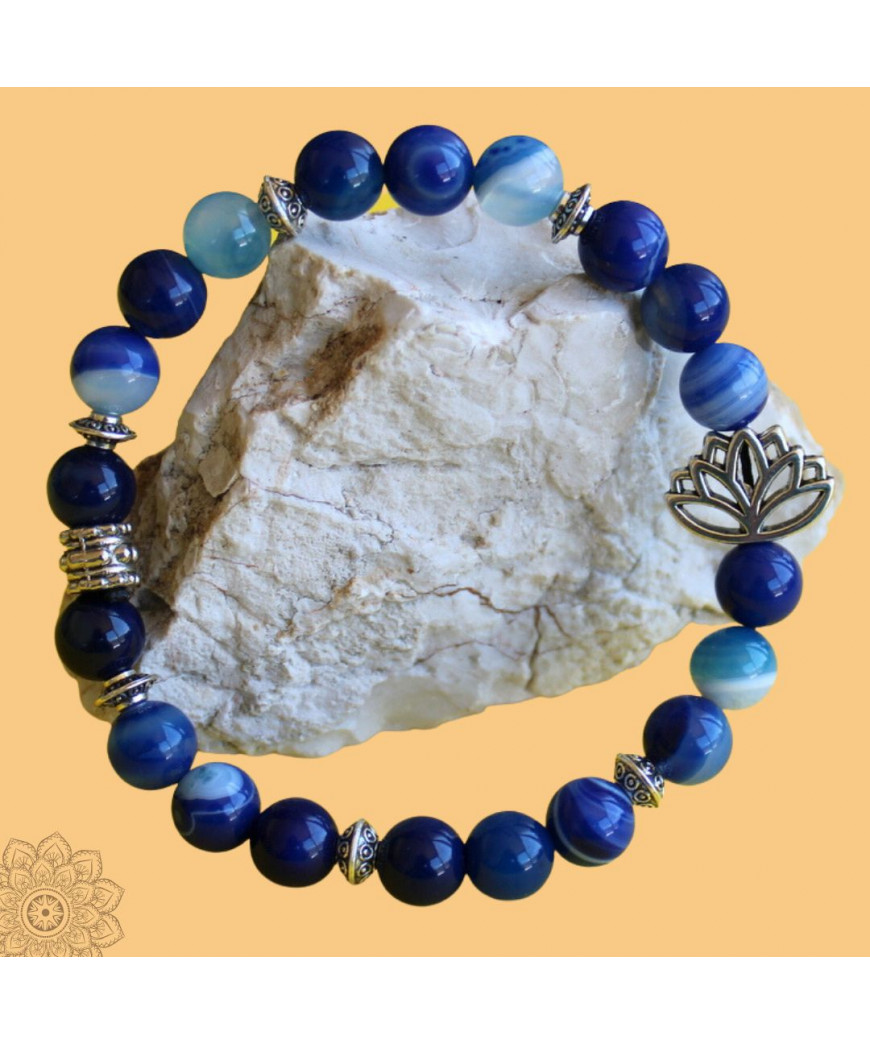 Bracelet Lotus en Agate bleue