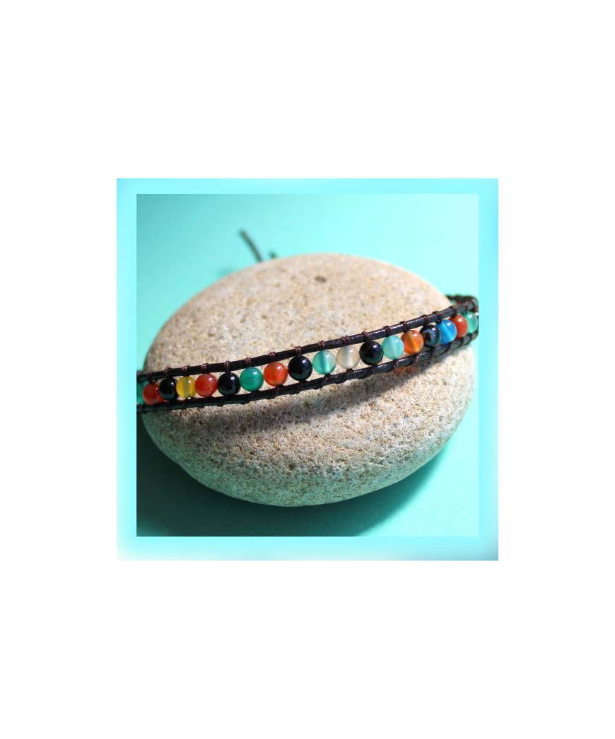 Bracelet Wrap en Cuir et en Agate
