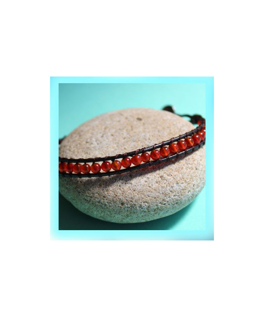 Bracelet Wrap en Cuir et en Agate rouge