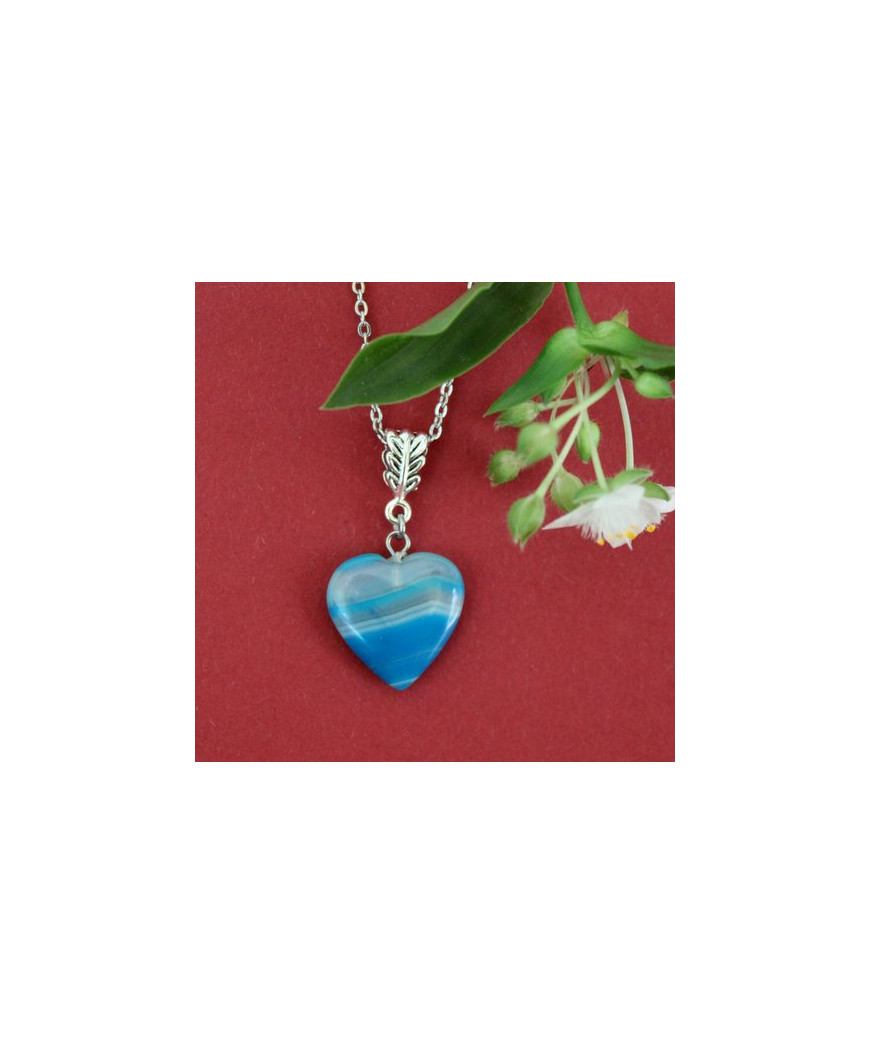 Pendentif Cœur en Agate bleue