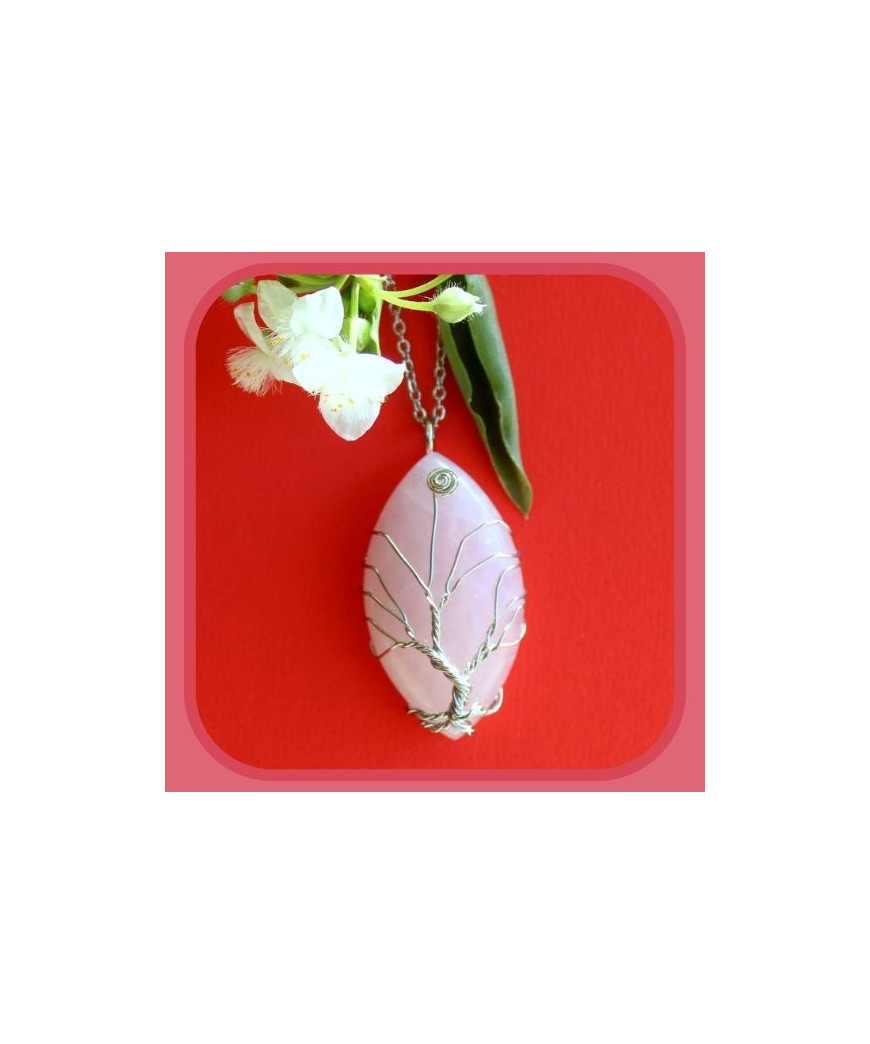 Pendentif Arbre de vie en Quartz rose
