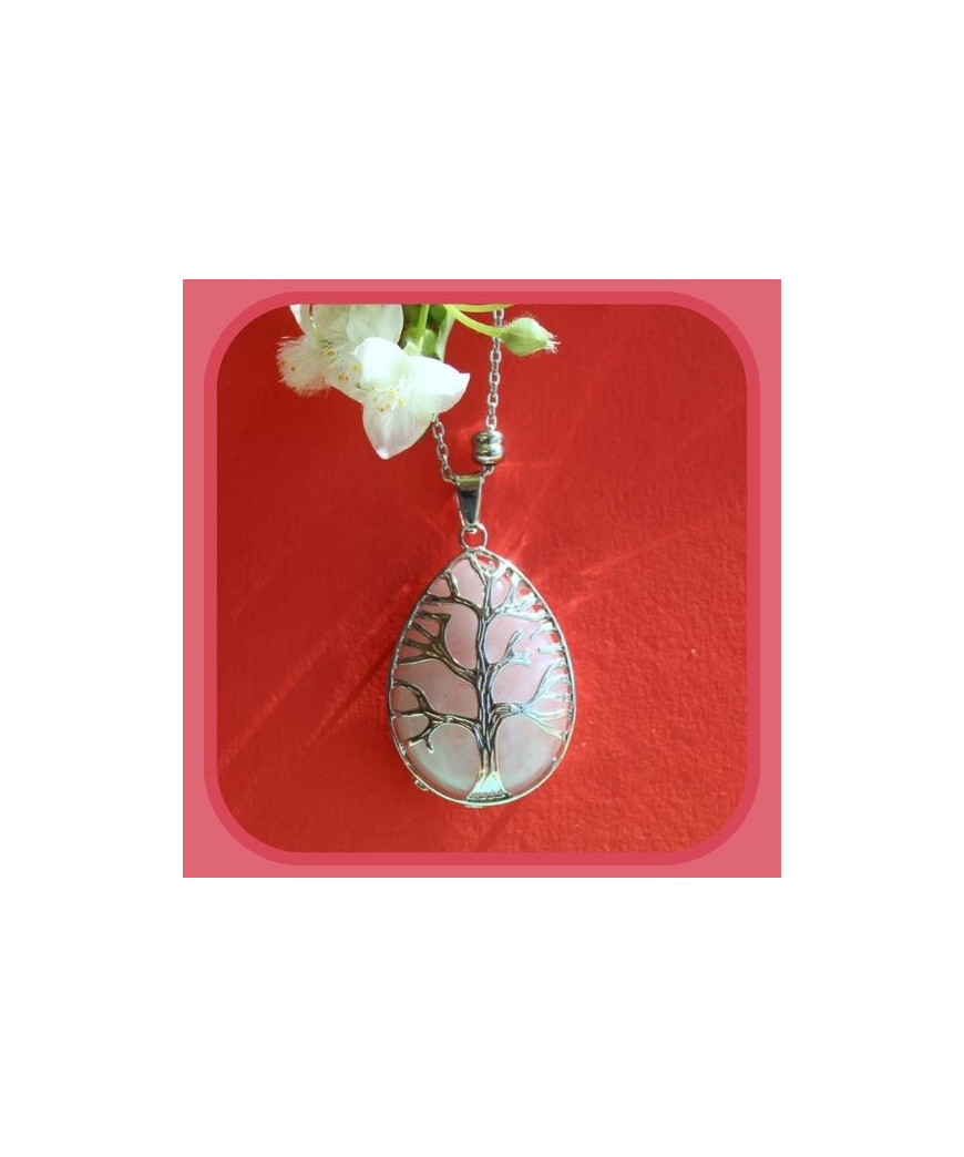 Pendentif Arbre de vie en Quartz rose