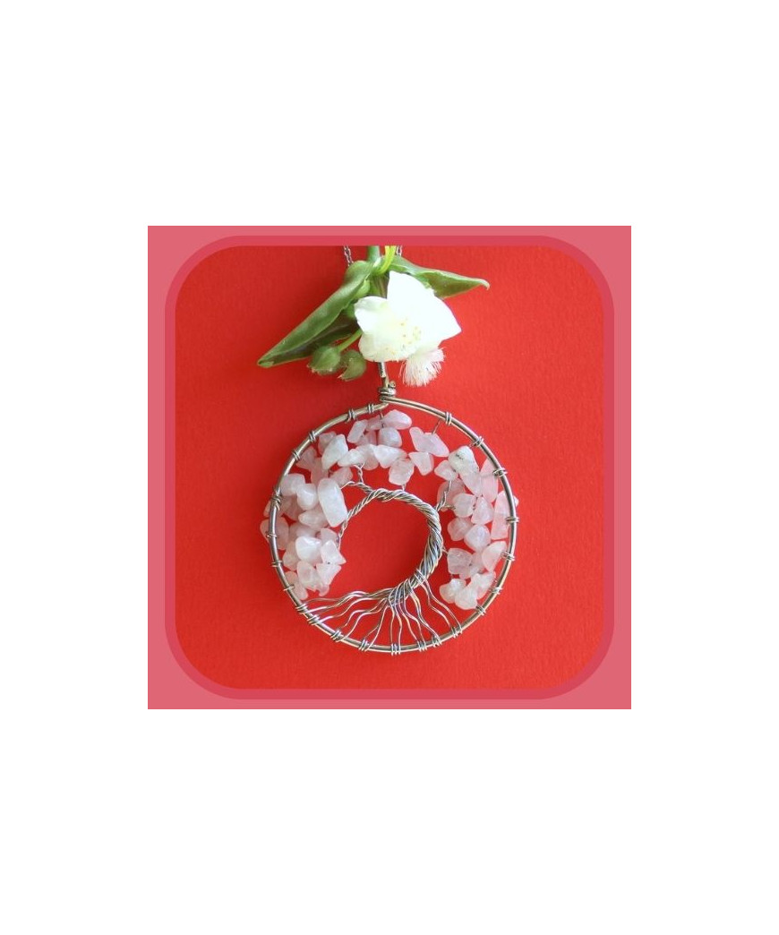 Pendentif Arbre de vie en Quartz rose