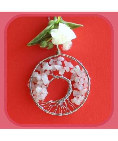 Pendentif Arbre de vie en Quartz rose