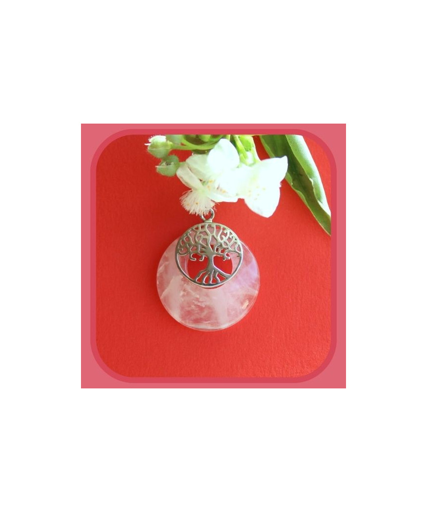 Pendentif Arbre de vie en Quartz rose