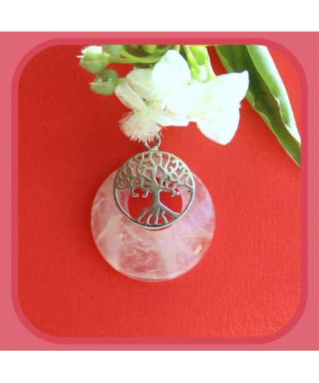 Pendentif Arbre de vie en Quartz rose