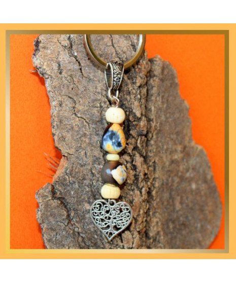 Porte-clefs Cœur en Agate feu