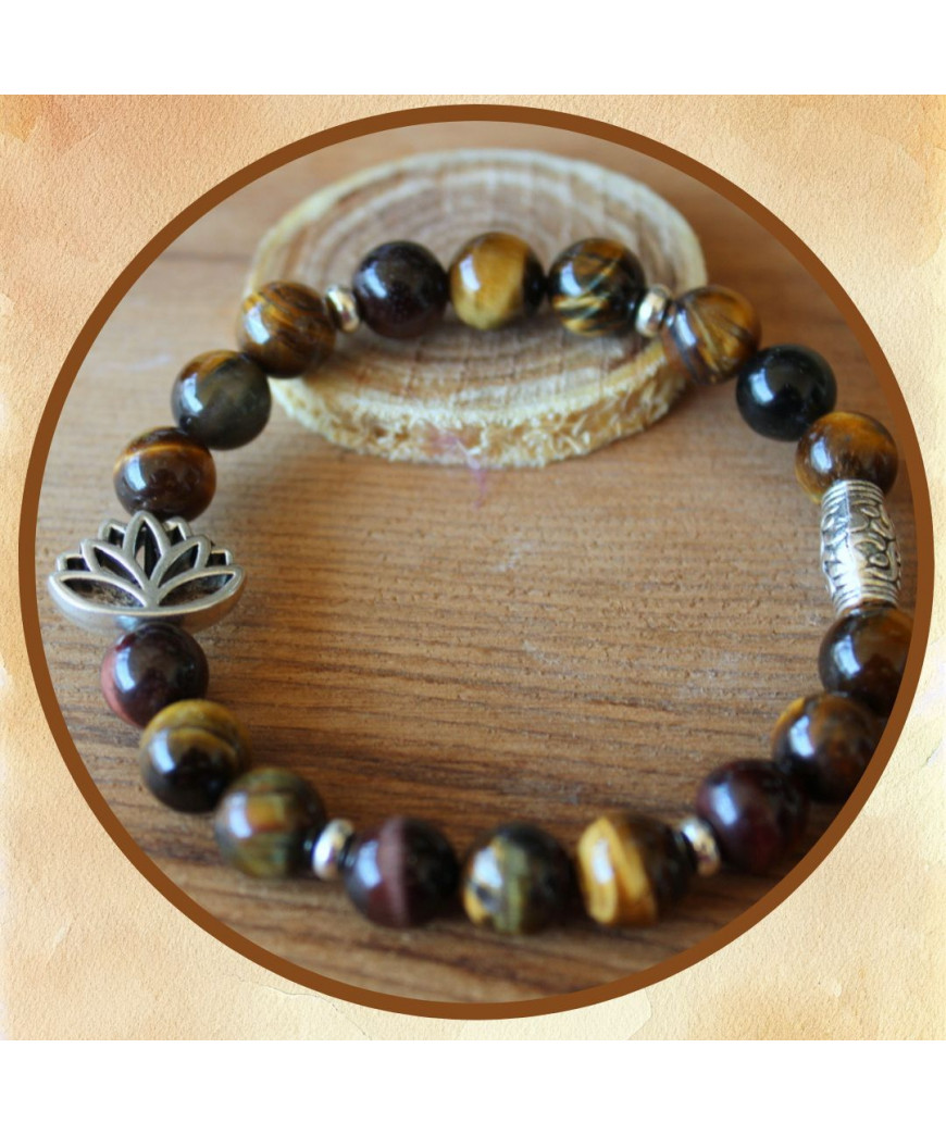 Bracelet Fleur de lotus en Œil de tigre