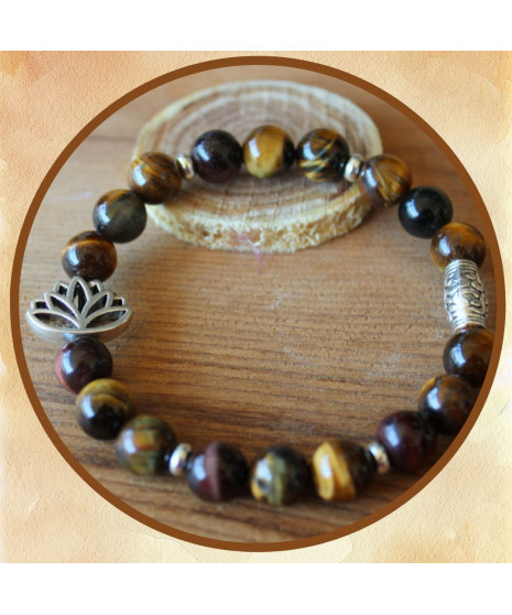 Bracelet Fleur de lotus en Œil de tigre