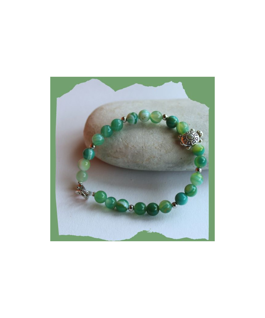 Bracelet Tortue en Agate verte