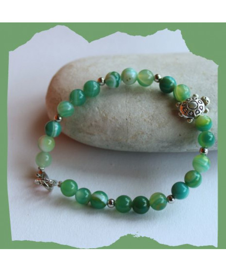Bracelet Tortue en Agate verte