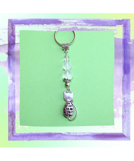 Porte-clefs Chat en Cristal de roche