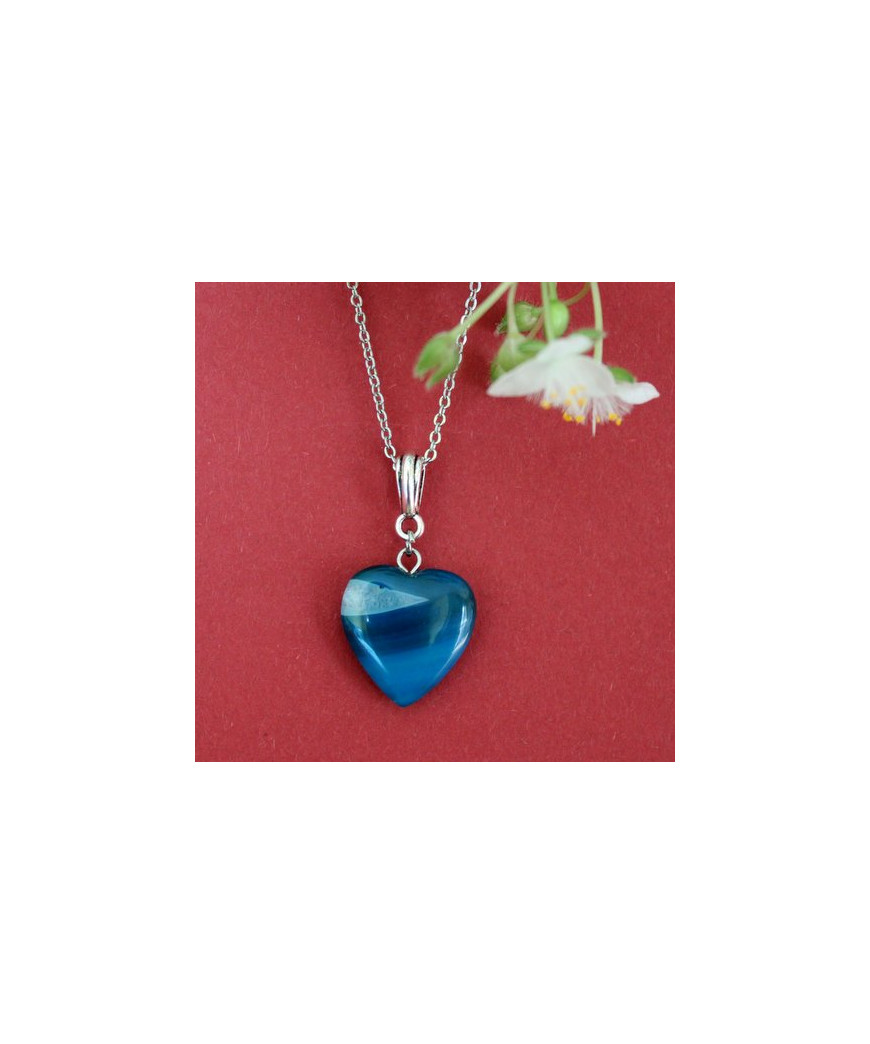 Pendentif Cœur en Agate bleue