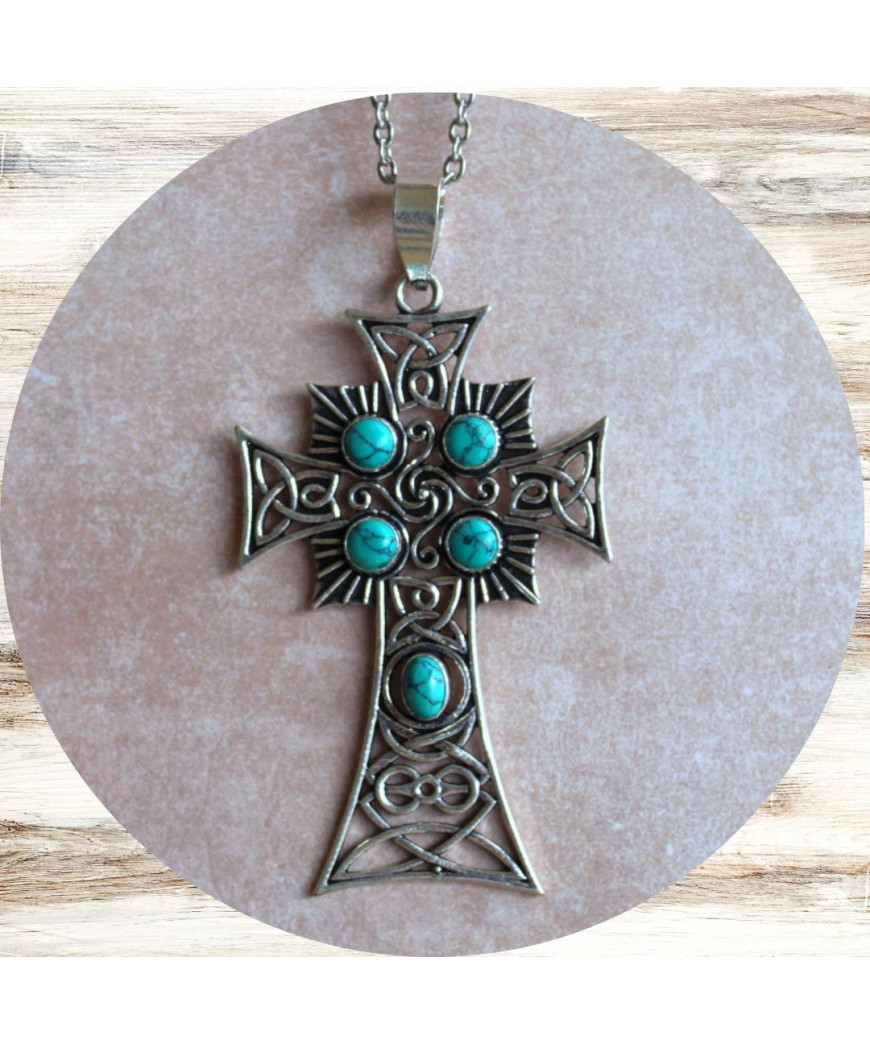 Pendentif Croix en Turquoise