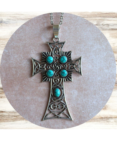 Pendentif Croix en Turquoise