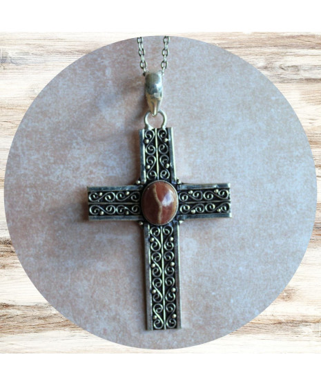 Pendentif Croix en Rhodochrosite