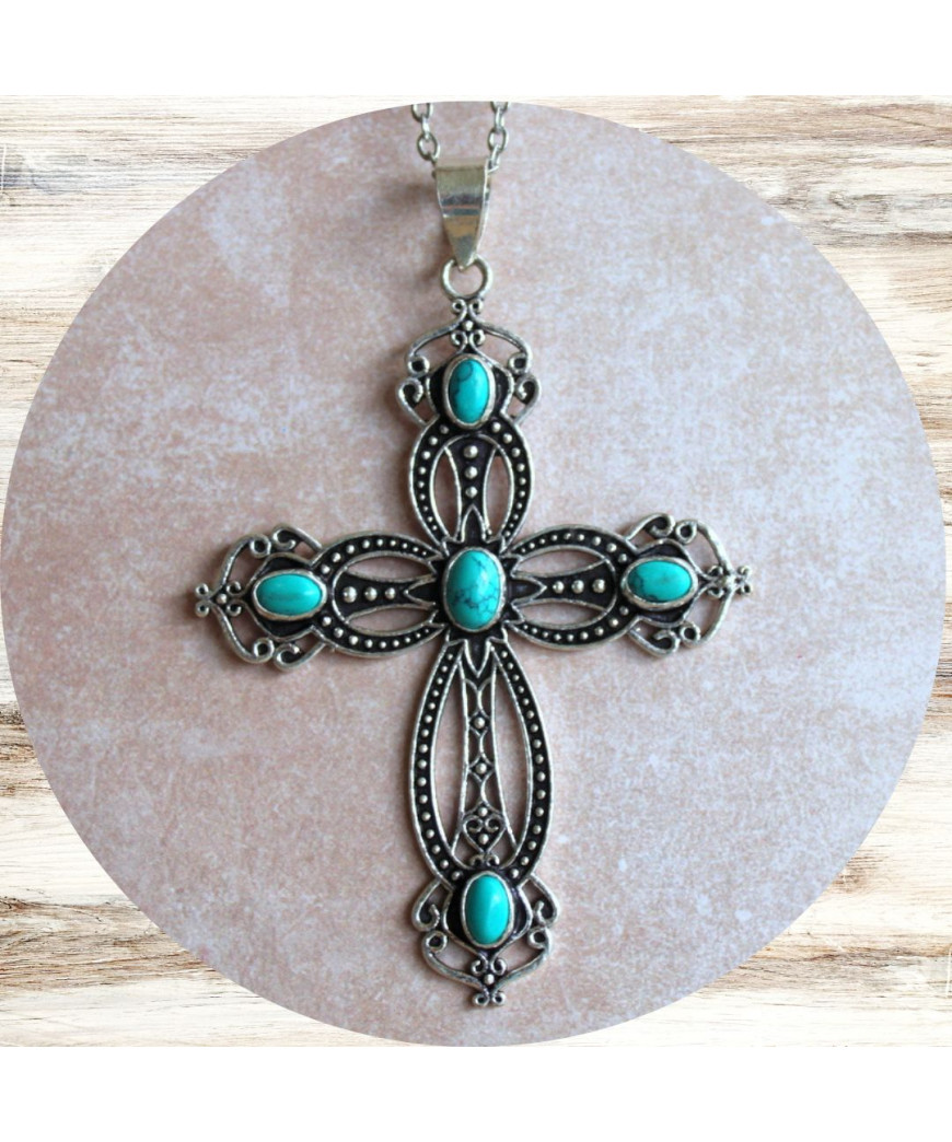 Pendentif Croix en Turquoise