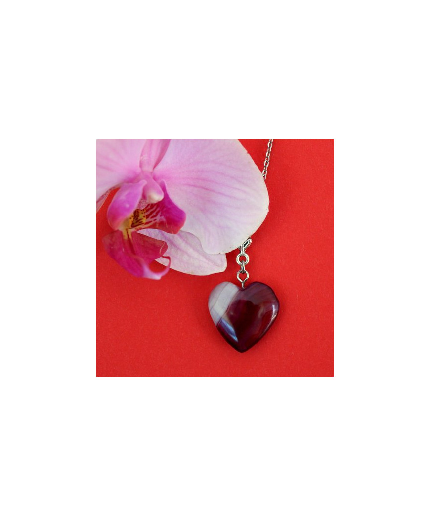 Pendentif Cœur en Agate violette et blanche