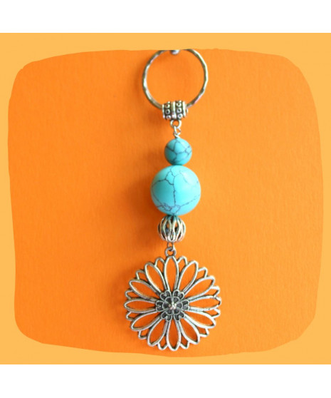 Porte-clefs Fleurs en Turquoise