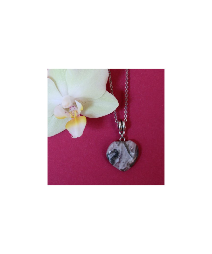 Pendentif Cœur en Agate crazy grise