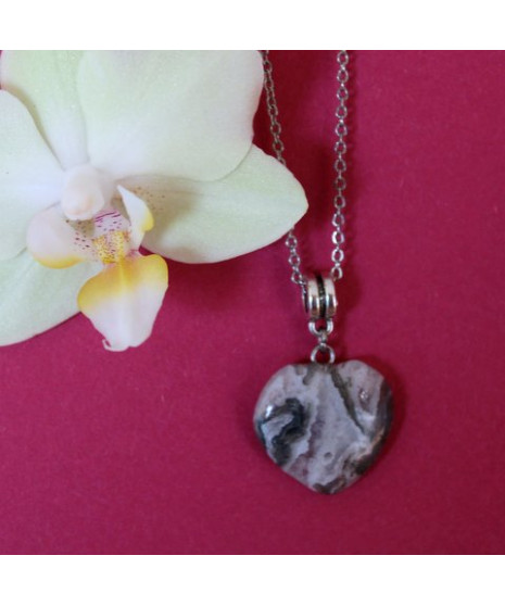 Pendentif Cœur en Agate crazy grise