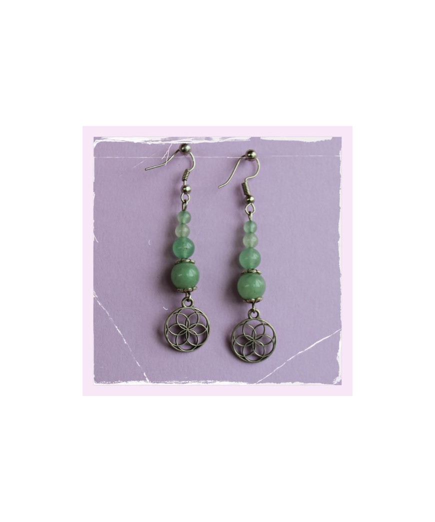 Boucles d'oreilles Fleur de Vie en Aventurine
