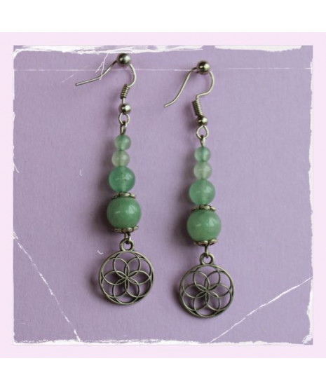 Boucles d'oreilles Fleur de Vie en Aventurine