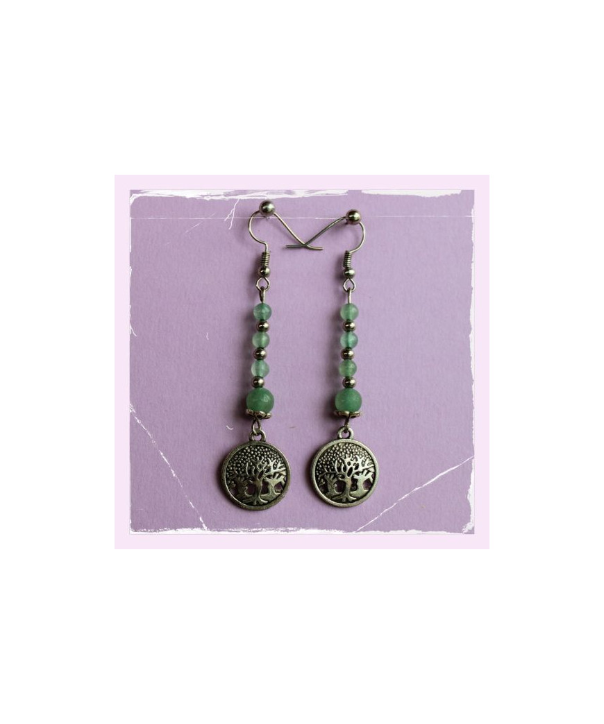 Boucles d'oreilles Arbre de Vie en Aventurine