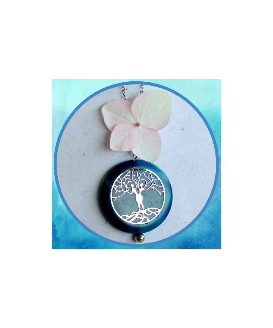 Pendentif Arbre de vie en  Agate bleue